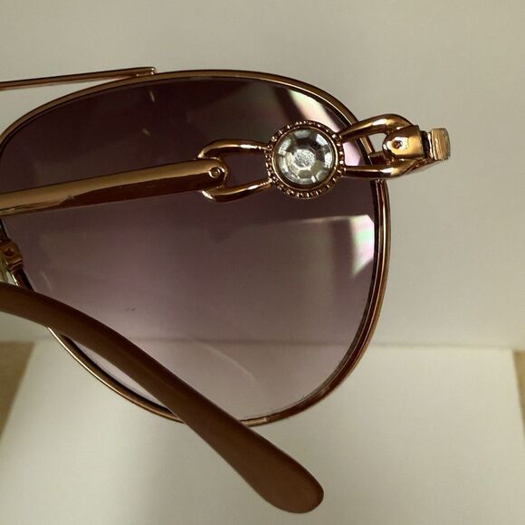 Judith Leiber Aviator Sunglasses Rose Gold Pink Gradient Crystal Accent JL main image 6